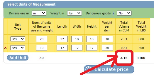 Calculate chargeable volume in sea freight