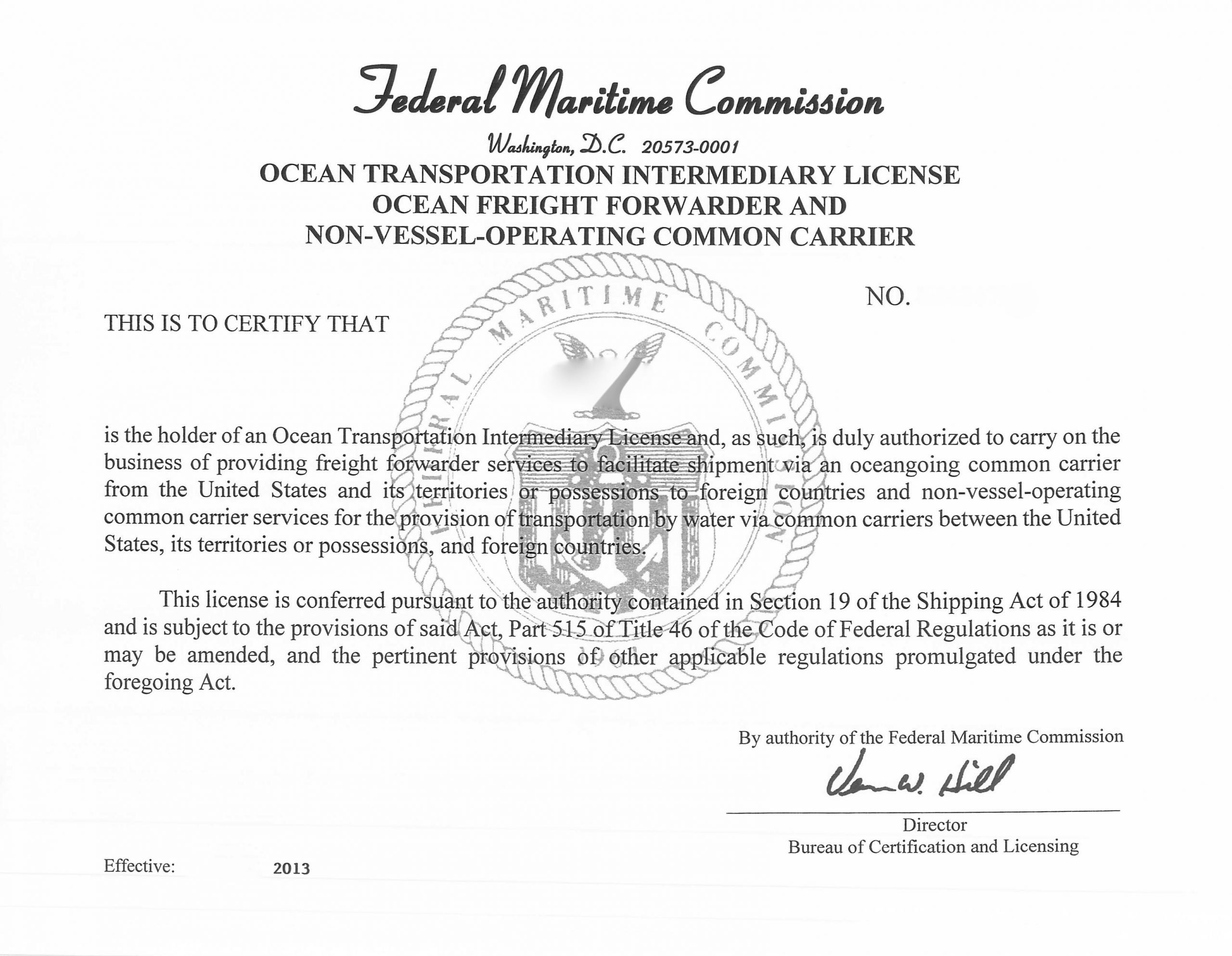 U.S.FMC OTI License