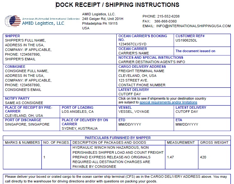 Ship freight from USA